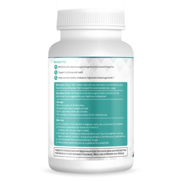 Berberine 1000mg Tablet (Support Heart & cardiovascular health) - Image 2